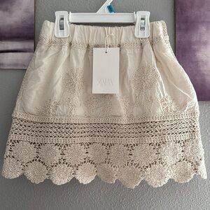 Zara girls 8-9 years embroidered floral skirt lined ecru cotton new